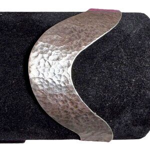 Handcrafted Hammered Silver Sterling Bracelet MCM Modernist Wave Cuff Wide